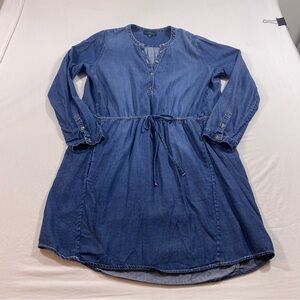 Lucky Brand Denim Dress Large long sleeve pockets belted mini dress chambray